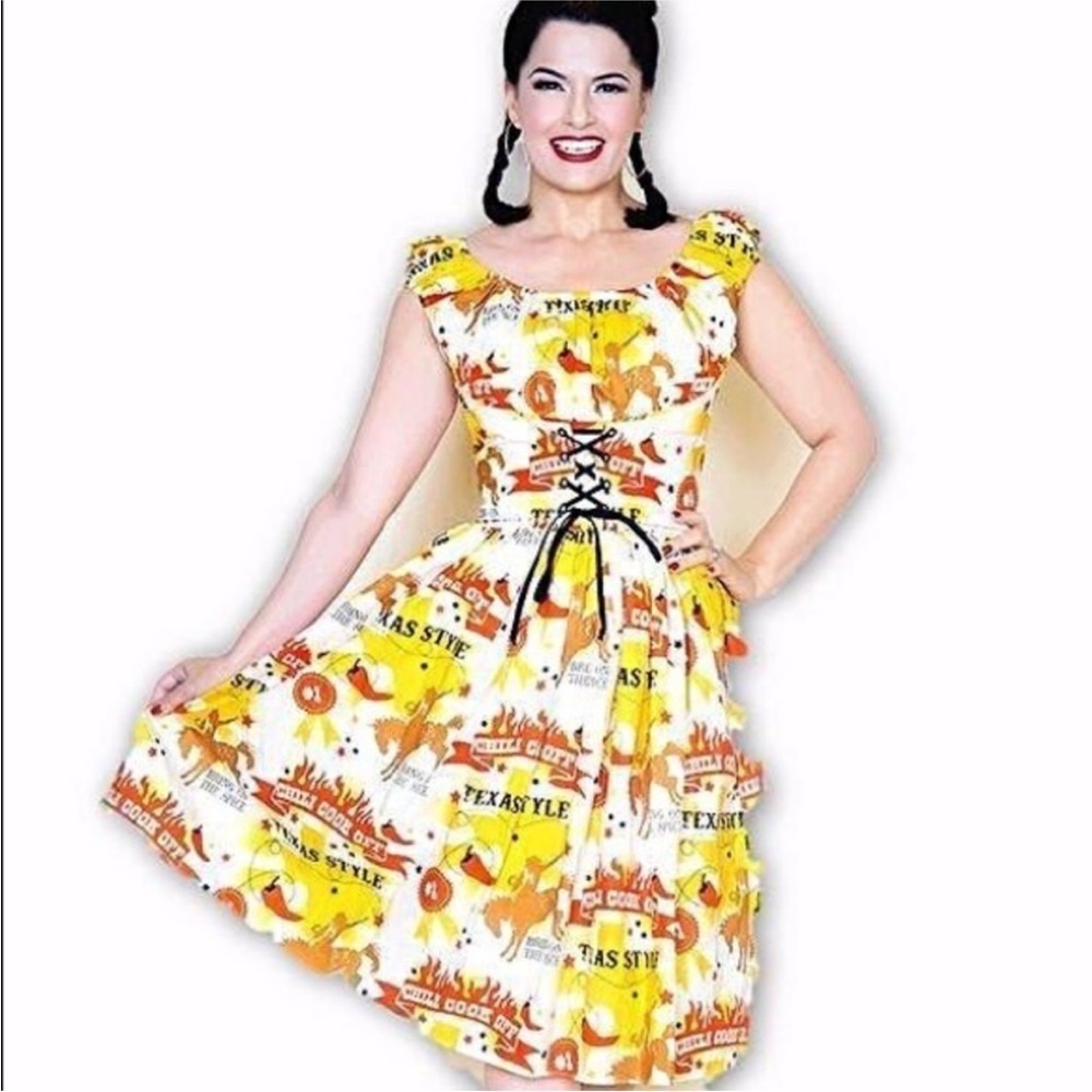 Bernie Dexter Amy dress in Texas BBQ print size medium yellow white